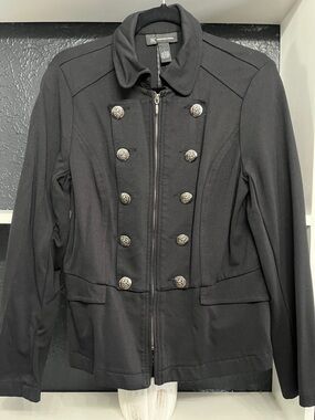 INC International Concepts Black Double-Breasted Military Jacket